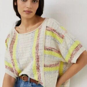 Pilcro Textured Knit Top with Yellow and Red Accents